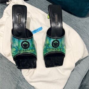 Versace Black and Green Mules